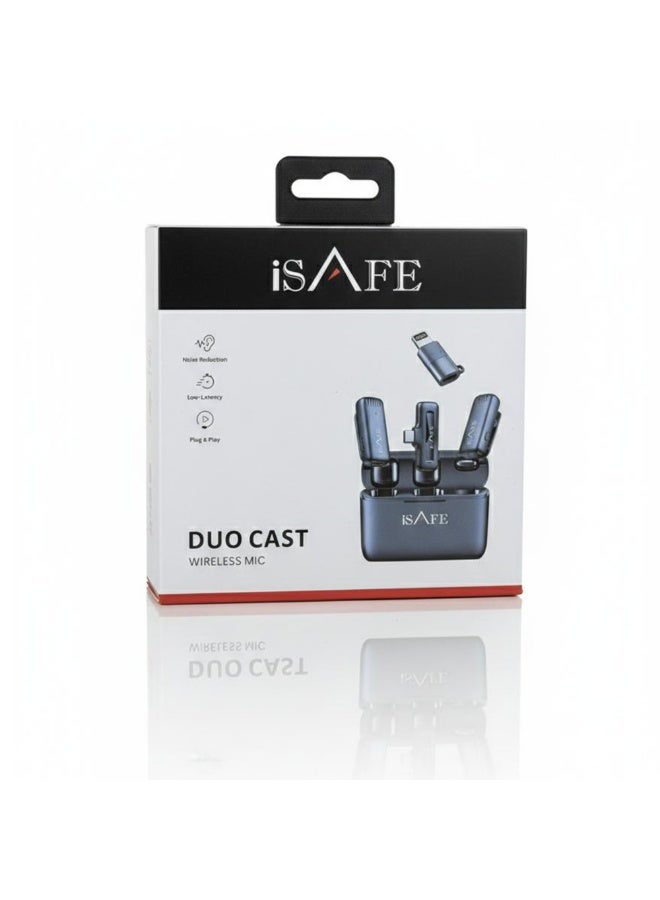 آي سيف iSafe Duo Cast 2-in-1 Wireless Microphone – Dual Mic System for iPhone & Android, Noise Reduction, Plug & Play – Black - Image 3